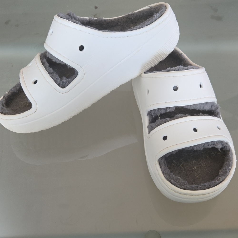 CROCS White Kids Slippers with Gray Lining